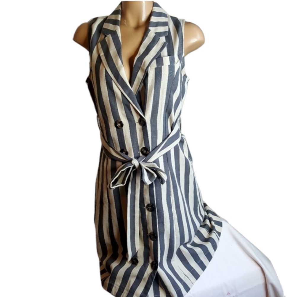 🍬LeShop Striped Gray & tan button-down Dress S/P